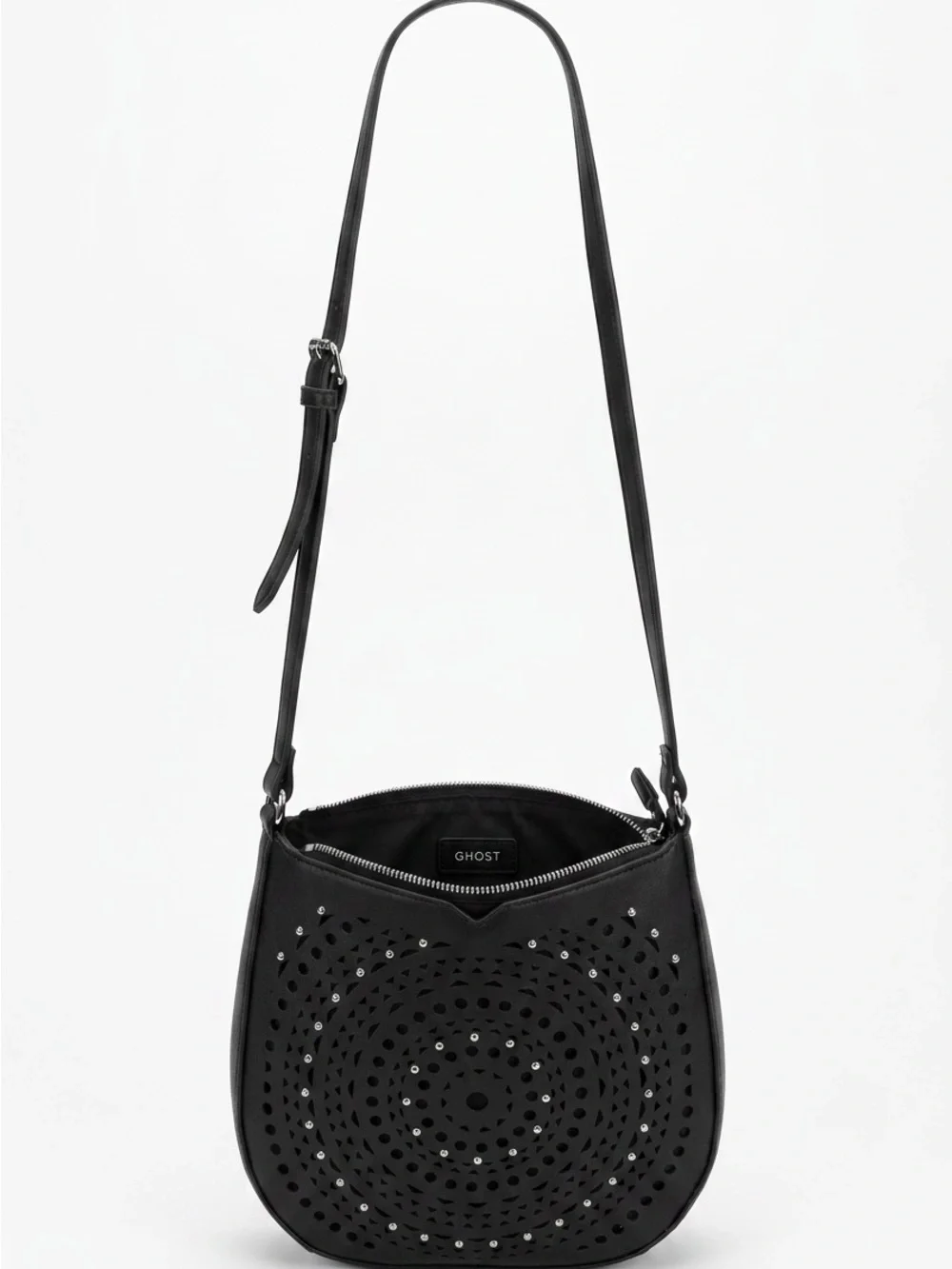 Nanette Lepore Black Laser-Cut Hobo with Stud Accents